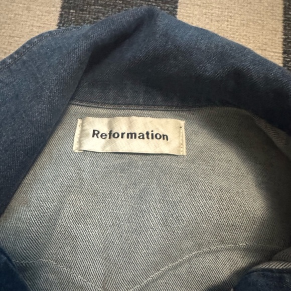 Reformation Denim Button-Front Long-Sleeve Mini Dress - Blue - Picture 3 of 5